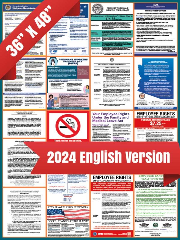 Arizona Labor Law Posters - English, AZ Labor Law Poster 2024 English 36x48 1, ,